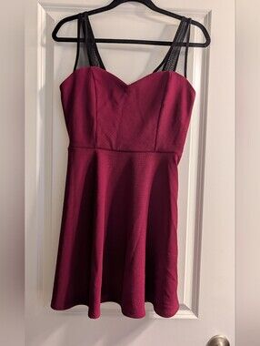 Forever 21 Burgundy Skater Dress with Sheer Black Straps